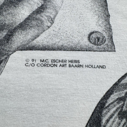 90s M.C. エッシャー Tシャツ だまし絵 アートT 白 M a-t-2505-019