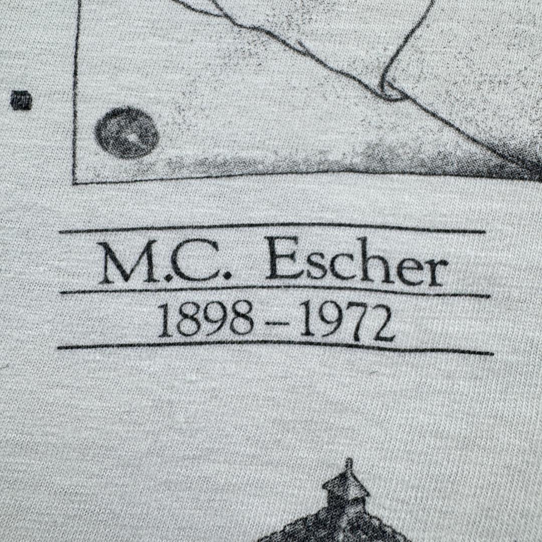 90s M.C. エッシャー Tシャツ だまし絵 アートT 白 M a-t-2505-019