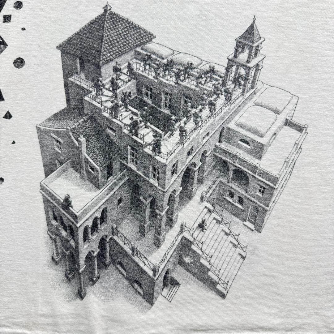 90s M.C. エッシャー Tシャツ だまし絵 アートT 白 M a-t-2505-019