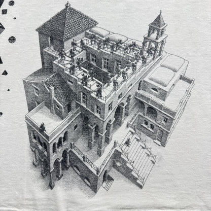 90s M.C. エッシャー Tシャツ だまし絵 アートT 白 M a-t-2505-019