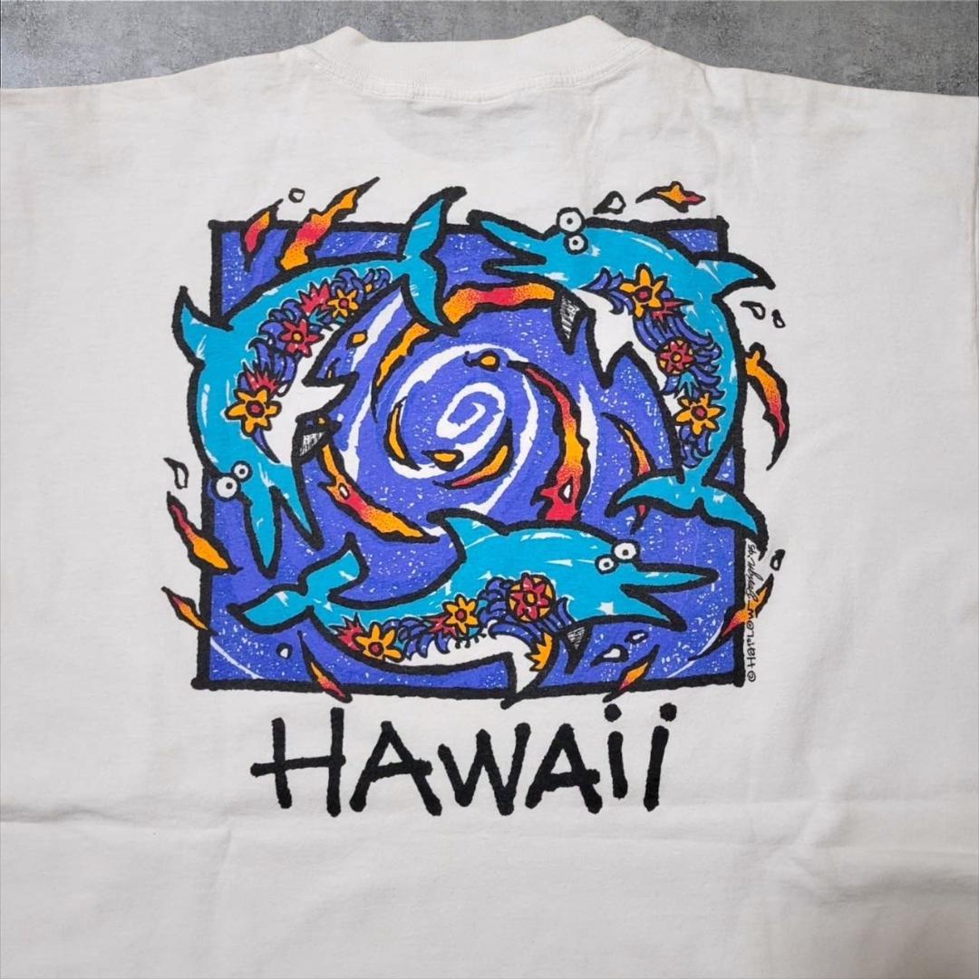 90s アートT USA製 ハワイ イルカ サーフィン 海 a-000017