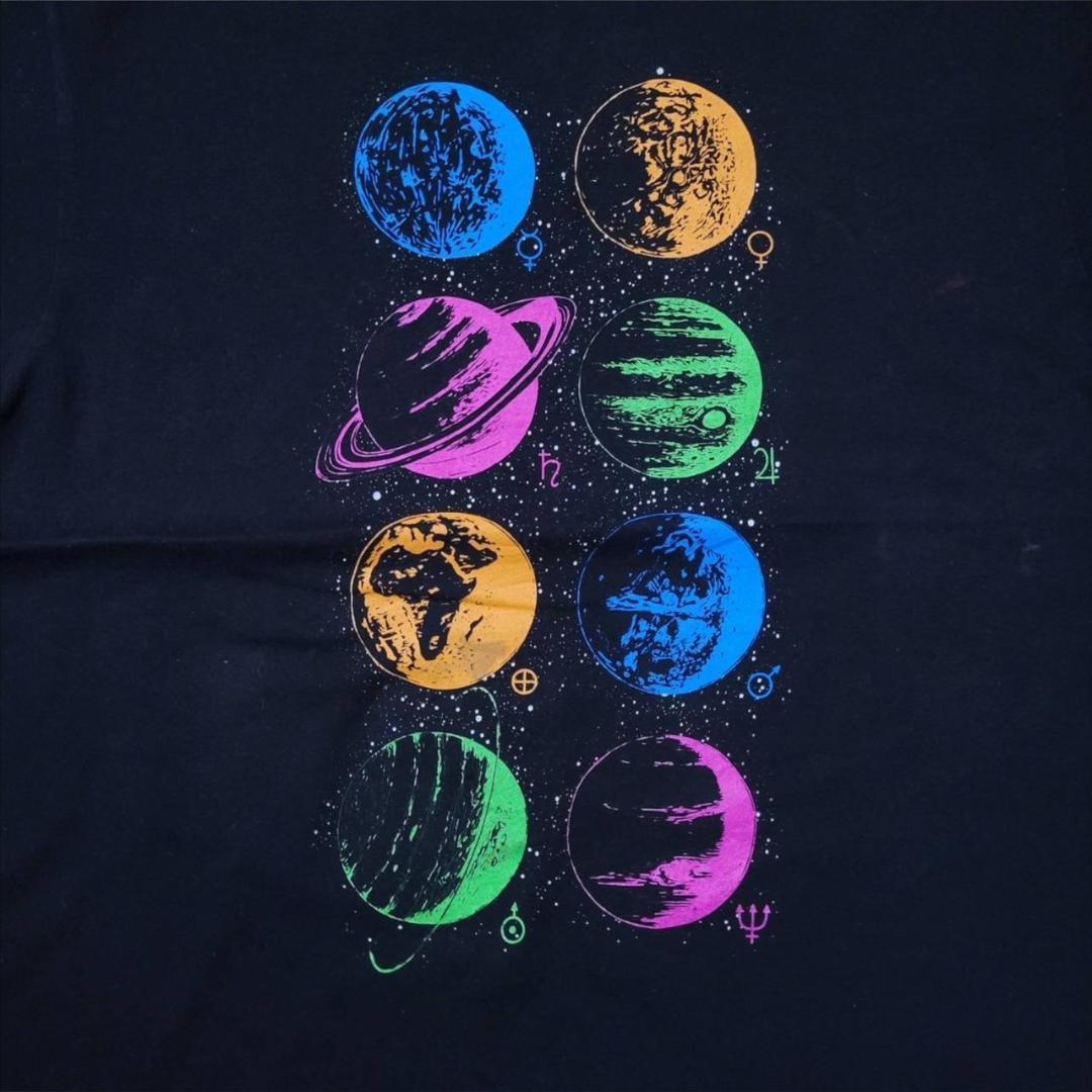 アートT 惑星柄 宇宙 地球 Tシャツ L 黒 a-000025