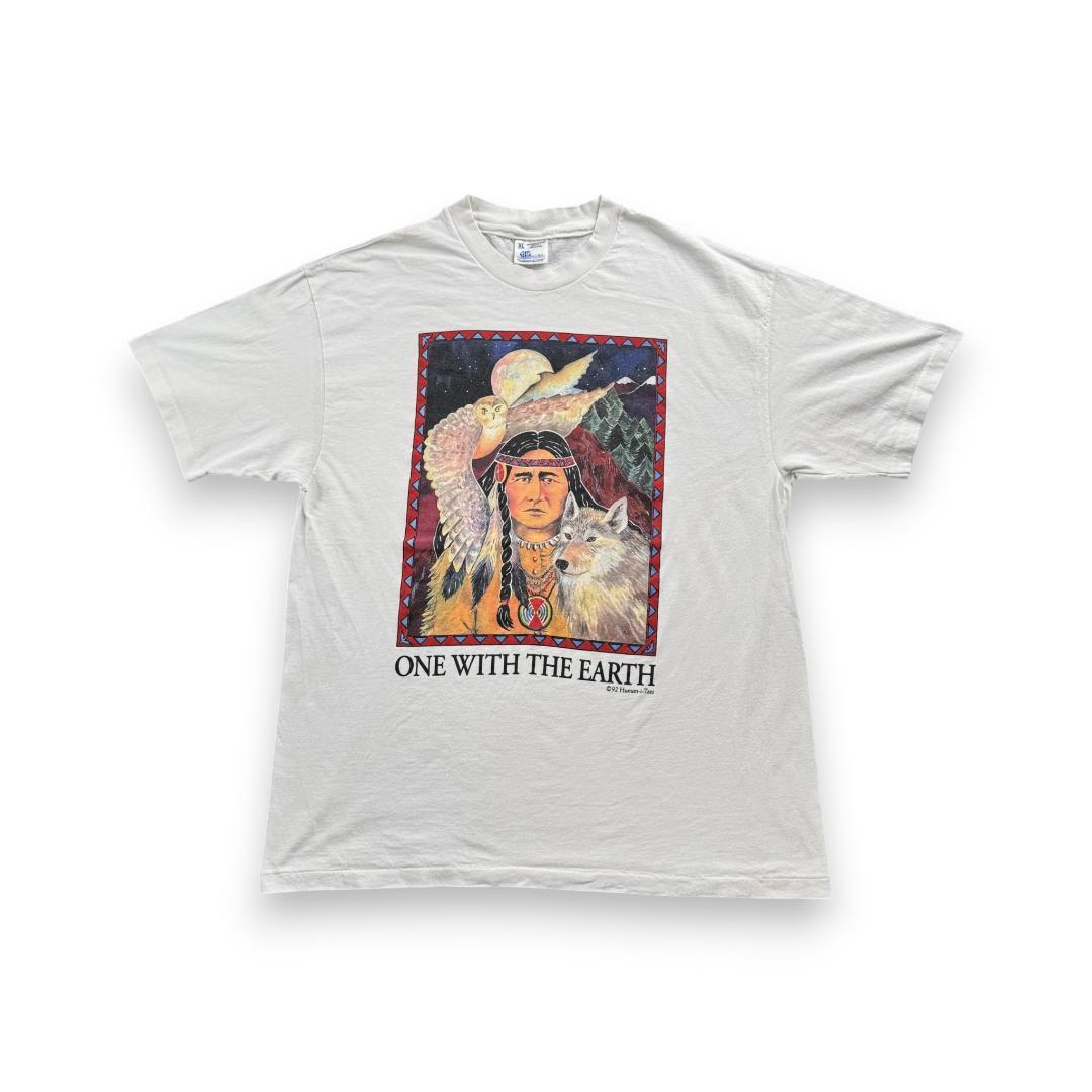 90s Human i tee インディアン USA製 アートT 白 a-u-2505-067