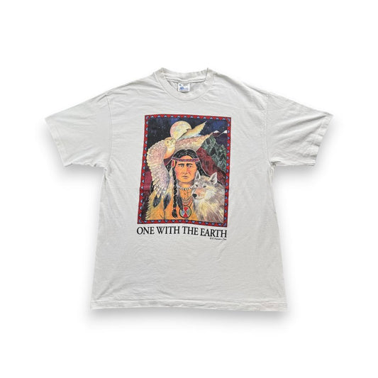 90s Human i tee インディアン USA製 アートT 白 a-u-2505-067