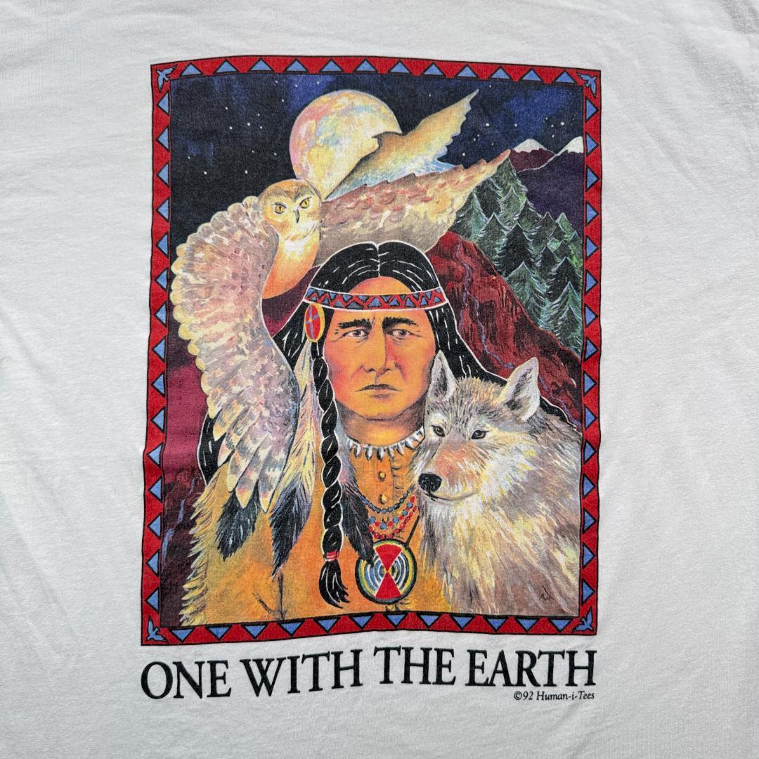 90s Human i tee インディアン USA製 アートT 白 a-u-2505-067