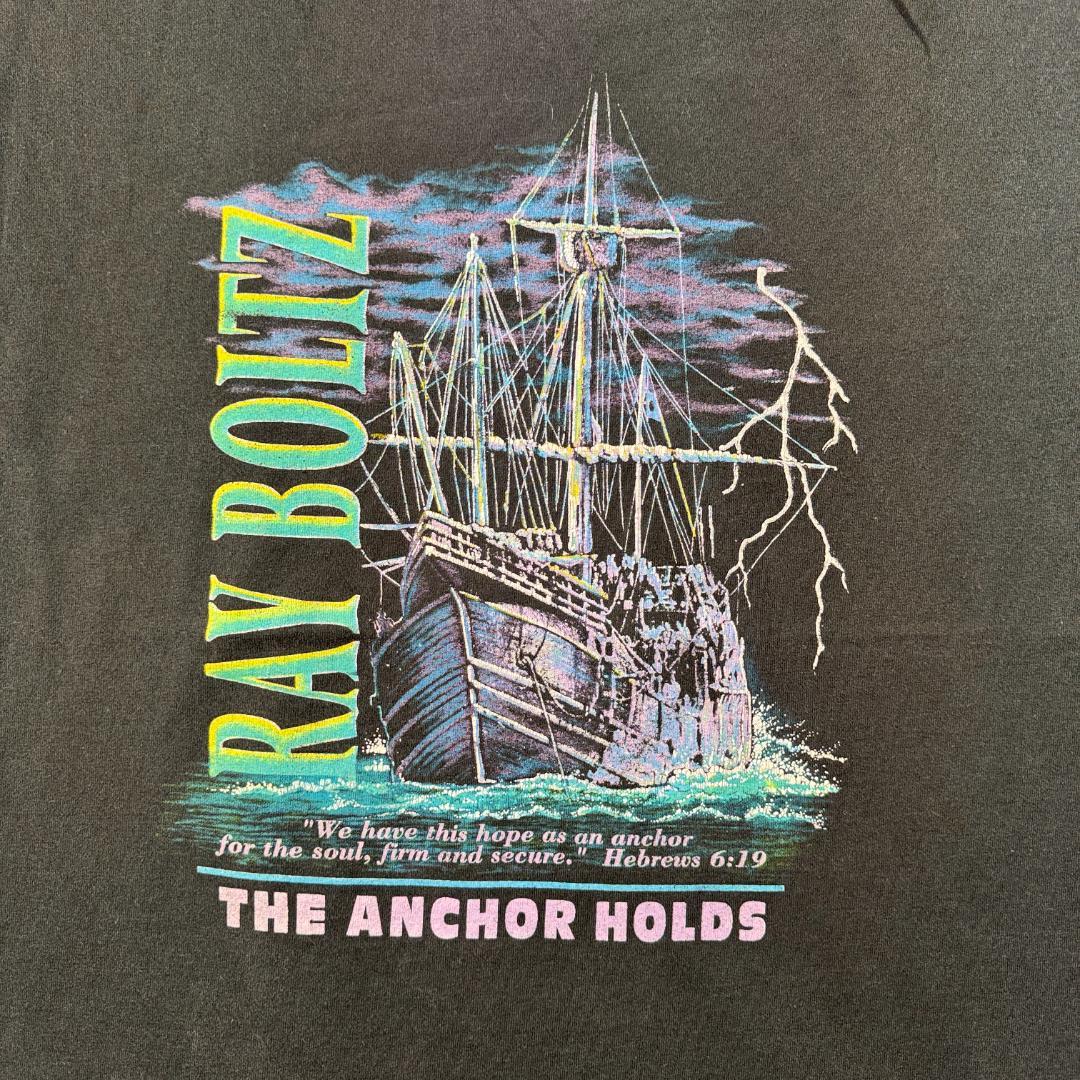 90s Ray Boltz Tシャツ 稲妻 帆船 サンダー バンT黒 ba-000035