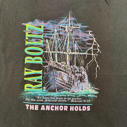 90s Ray Boltz Tシャツ 稲妻 帆船 サンダー バンT黒 ba-000035