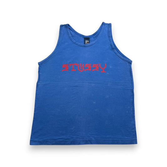 90s USA製 STUSSY ステューシー タンクトップ 青 br-u-2505-010