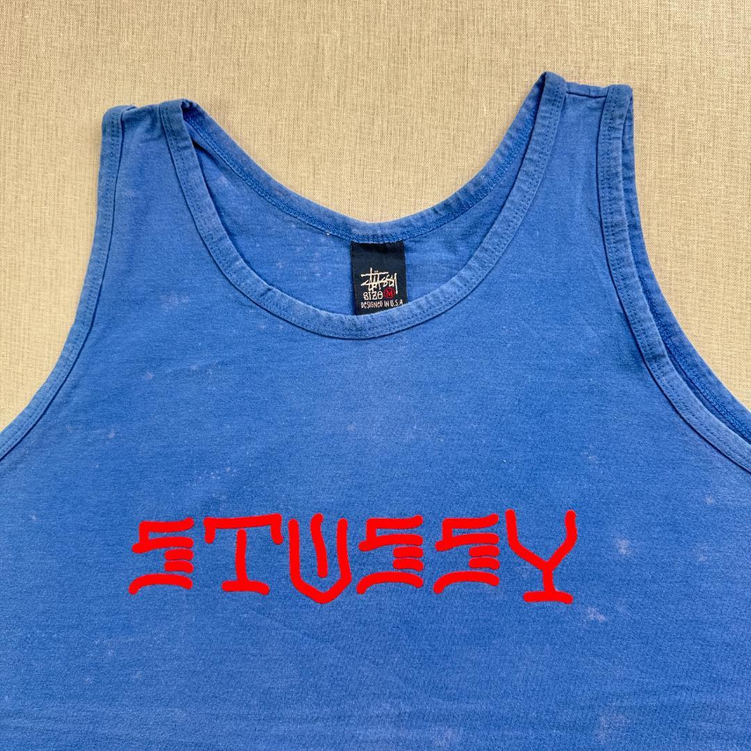 90s USA製 STUSSY ステューシー タンクトップ 青 br-u-2505-010