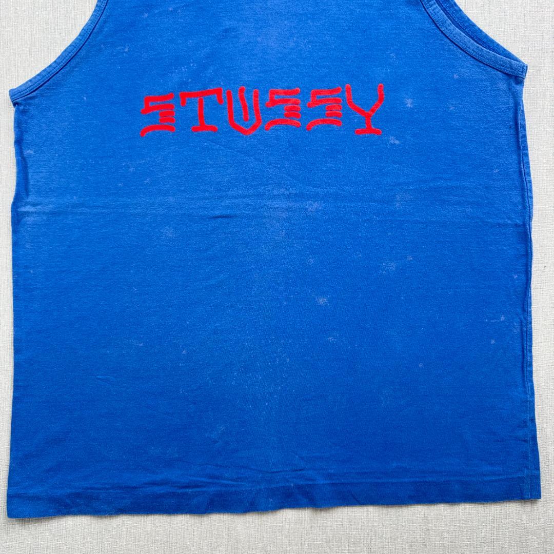 90s USA製 STUSSY ステューシー タンクトップ 青 br-u-2505-010
