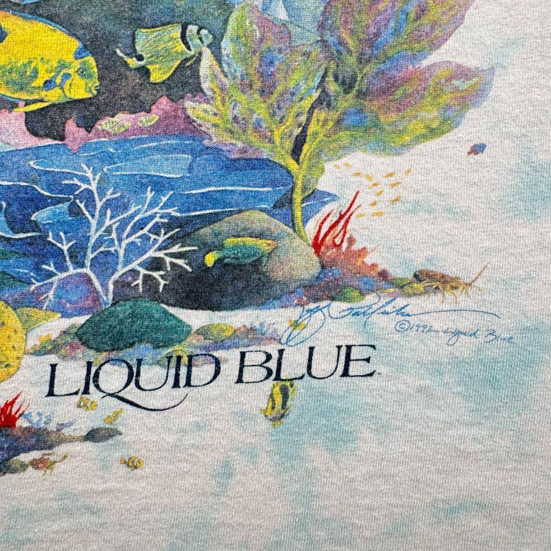 90s リキッドブルー Tシャツ LIQUID BLUE アート 海 a-u-2505-085