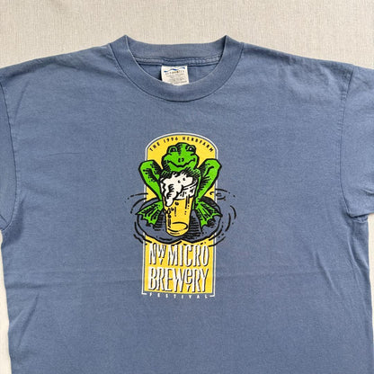 90s USA製 Tシャツ ビール カエル 青 XL プロモT a-u-2505-031