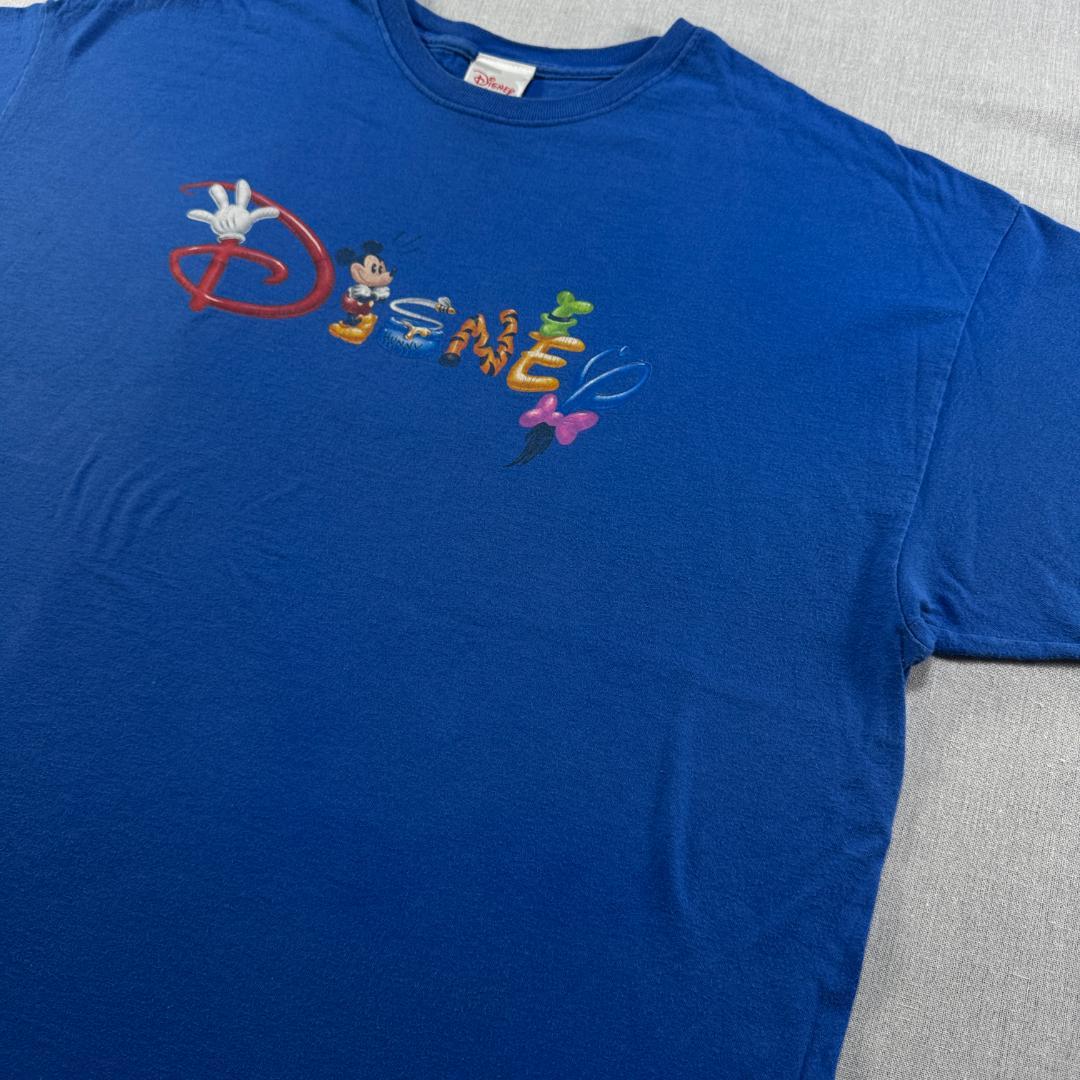 00s ディズニー Tシャツ 青 ロゴ ミッキー ティガー d-000029