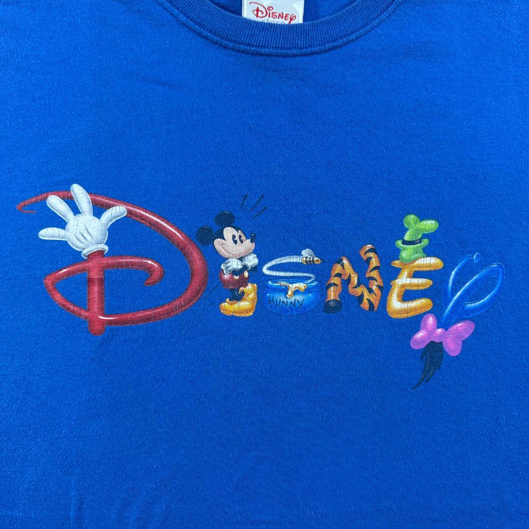 00s ディズニー Tシャツ 青 ロゴ ミッキー ティガー d-000029