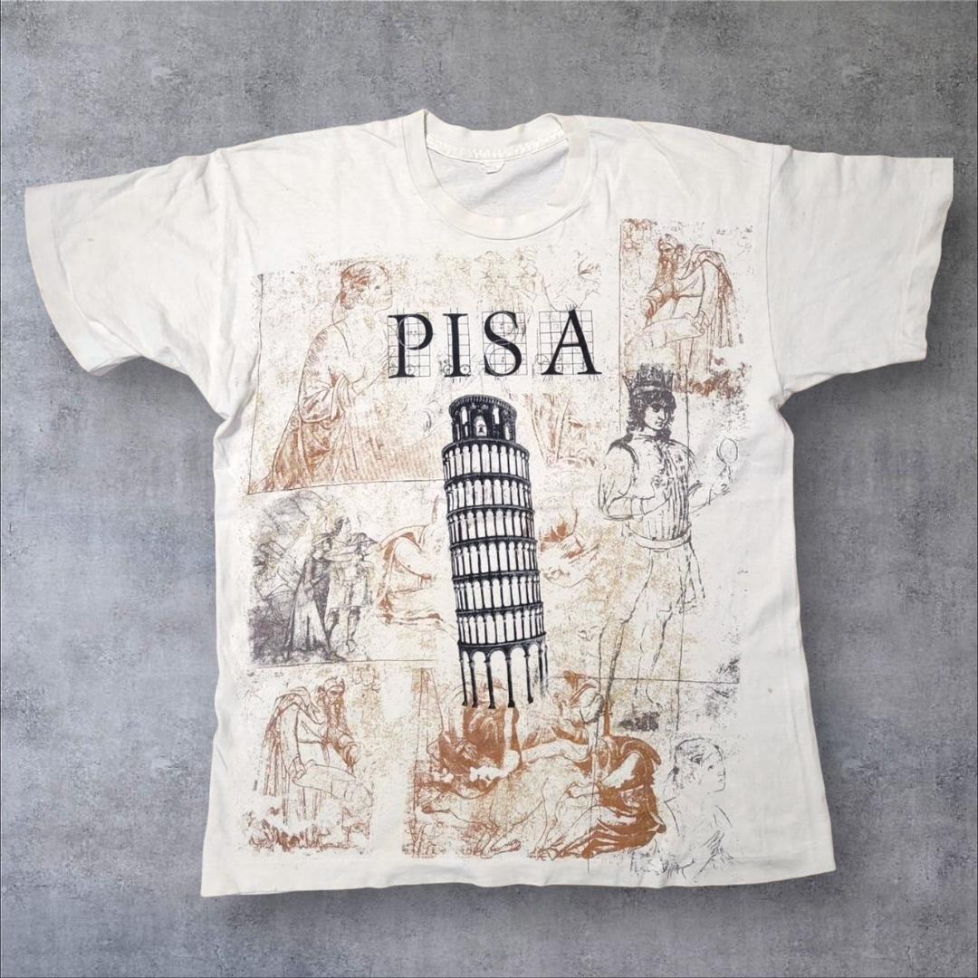 90s ビンテージ Tシャツ アート イタリア ピサの斜塔 a-000027 ガリレオ