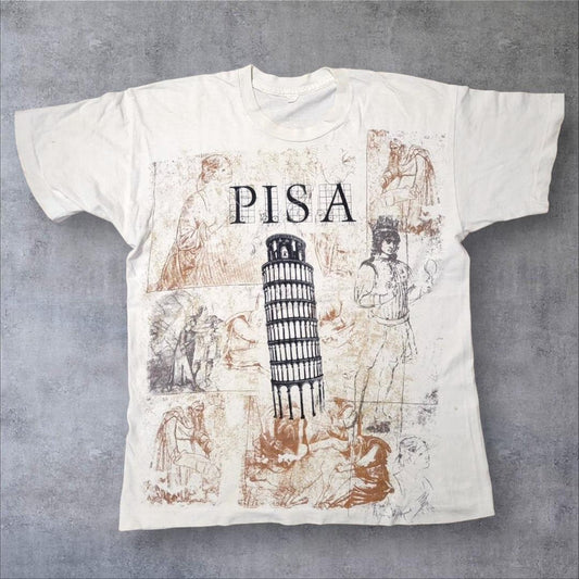 90s ビンテージ Tシャツ アート イタリア ピサの斜塔 a-000027 ガリレオ