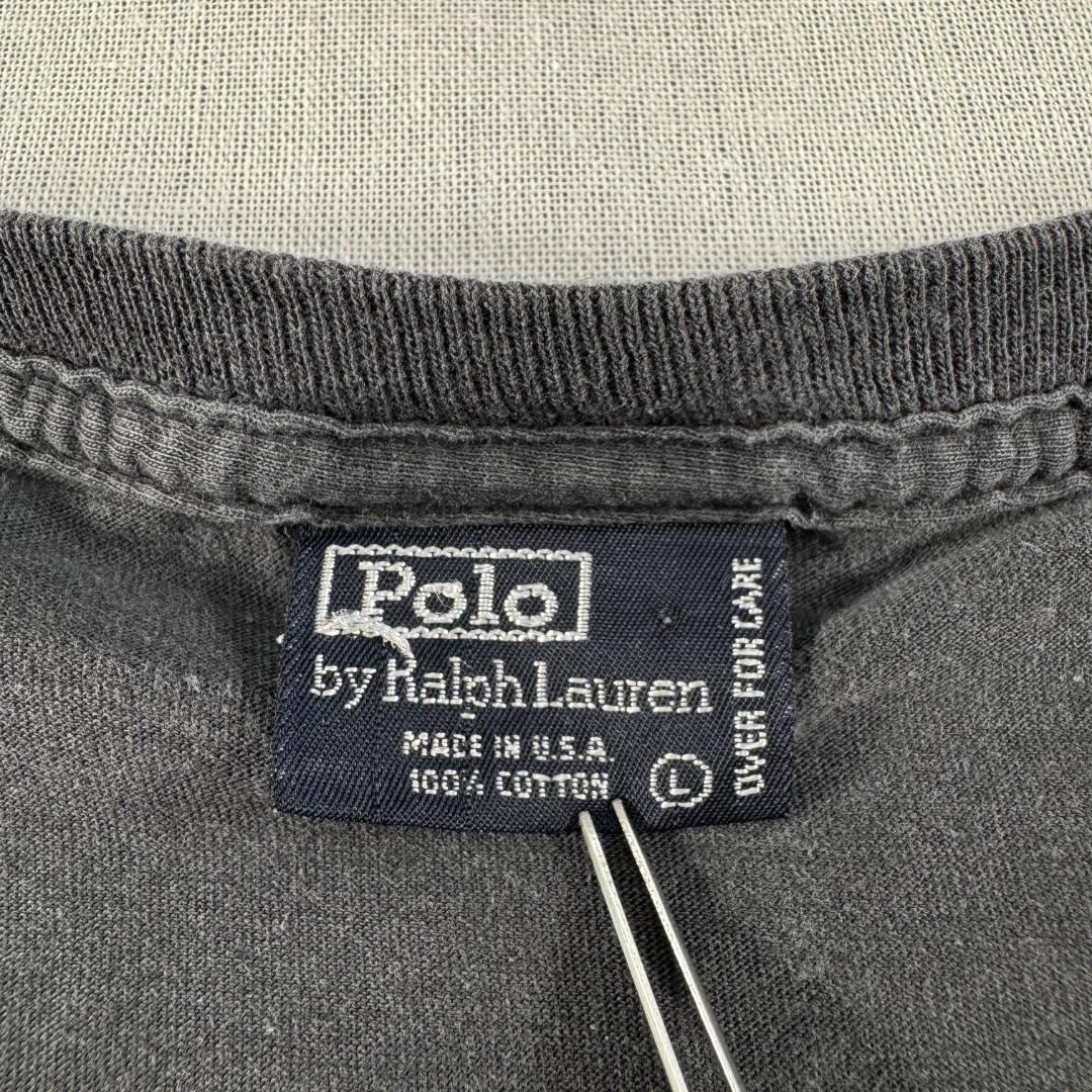 90s POLO ポロ ラルフローレン レース USA製 黒 L ポケT br-000003