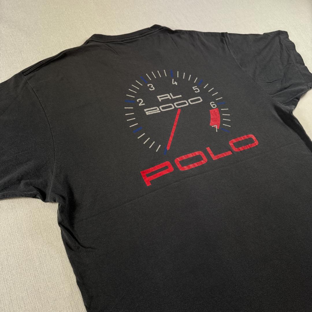 90s POLO ポロ ラルフローレン レース USA製 黒 L ポケT br-000003