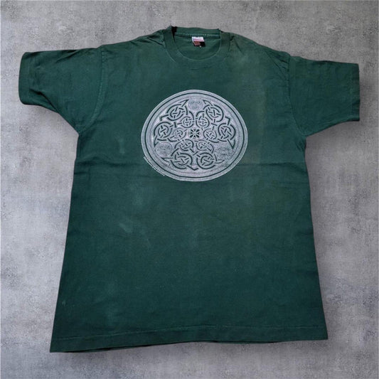 90s USA製 ケルト柄 グリーン L シングルステッチ a-000039