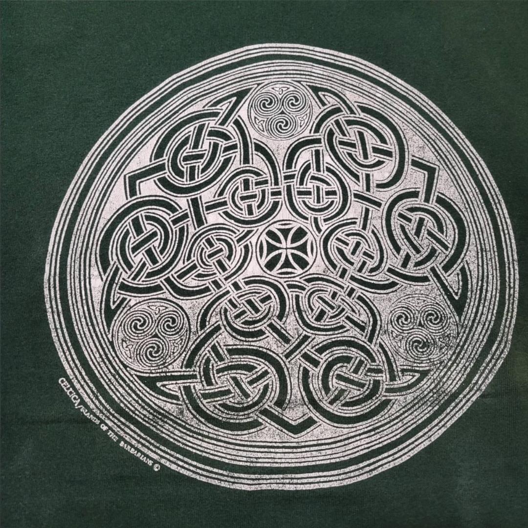 90s USA製 ケルト柄 グリーン L シングルステッチ a-000039