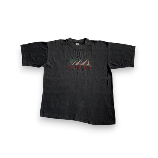 スーベニアT エジプト アート Tシャツ 刺繍 フェード 炭黒 L o-000015