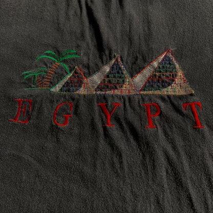 スーベニアT エジプト アート Tシャツ 刺繍 フェード 炭黒 L o-000015