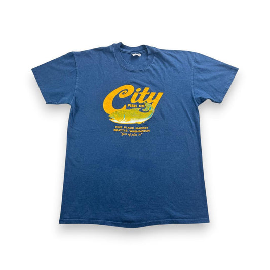 80s 90s City fish co 魚 アートT USA製 青 a-u-2505-009