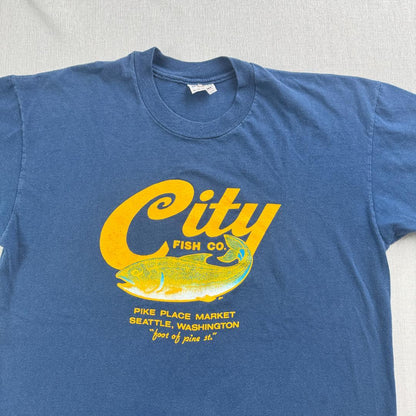 80s 90s City fish co 魚 アートT USA製 青 a-u-2505-009