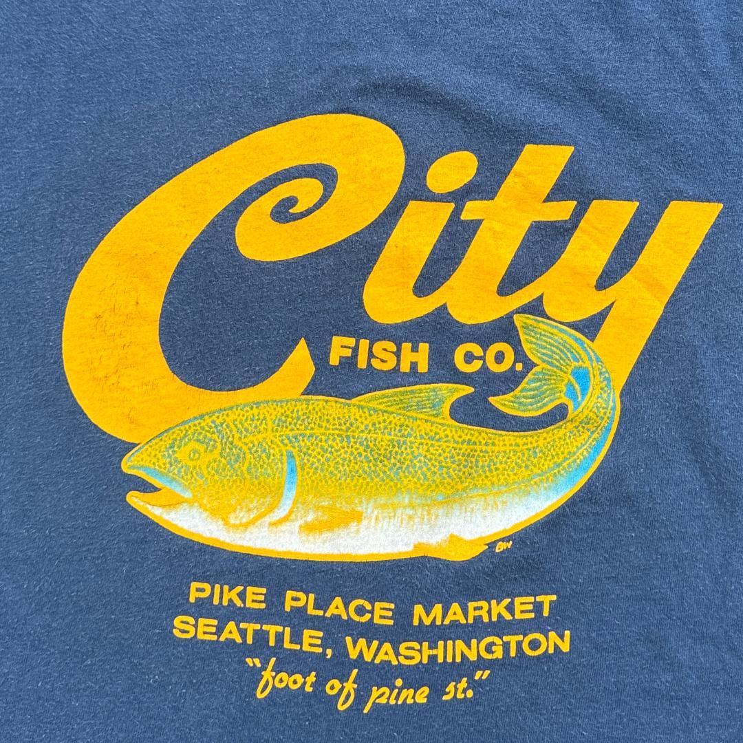 80s 90s City fish co 魚 アートT USA製 青 a-u-2505-009