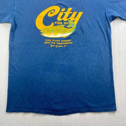 80s 90s City fish co 魚 アートT USA製 青 a-u-2505-009