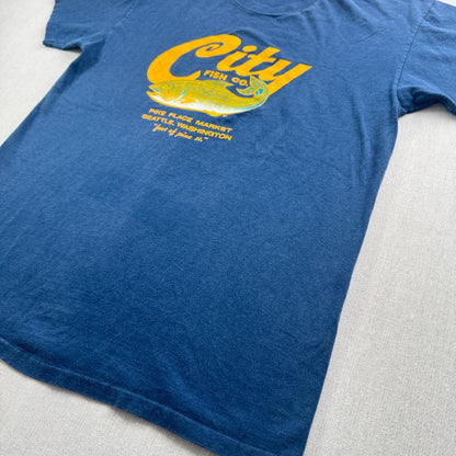 80s 90s City fish co 魚 アートT USA製 青 a-u-2505-009