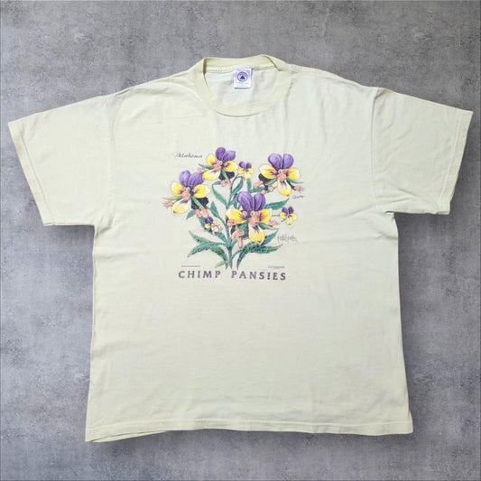 90s 00s アート Tシャツ チンパンジー 花 アニマル 猿 a-000046