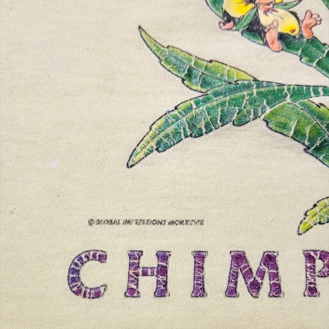 90s 00s アート Tシャツ チンパンジー 花 アニマル 猿 a-000046