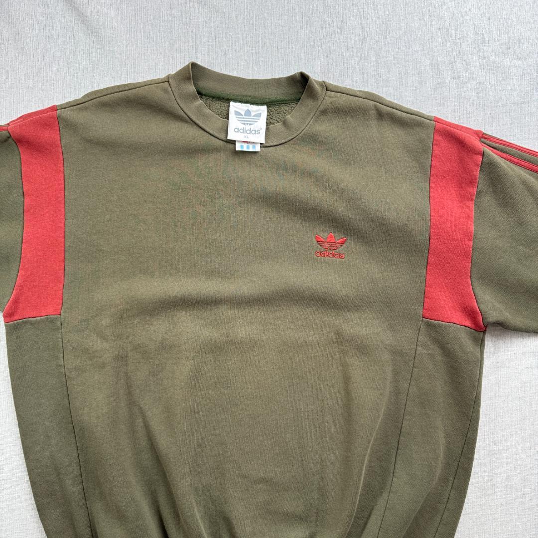 90s adidas アディダス カーキ スウェット 銀タグ br-x-2505-008
