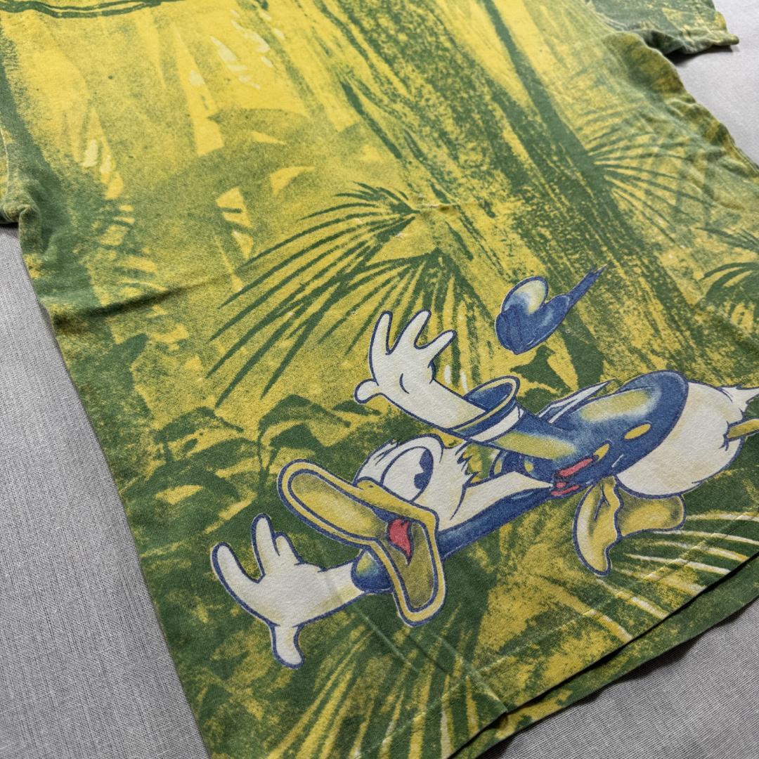 90s ディズニー ドナルド Tシャツ AOP 総柄 黄色 d-000033