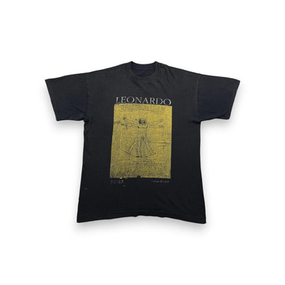 90s Tシャツ レオナルド ダヴィンチ アート ROMA 黒 a-t-2505-004