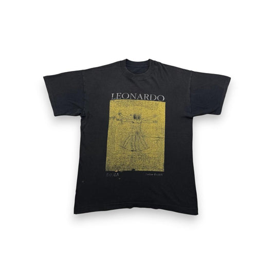 90s Tシャツ レオナルド ダヴィンチ アート ROMA 黒 a-t-2505-004