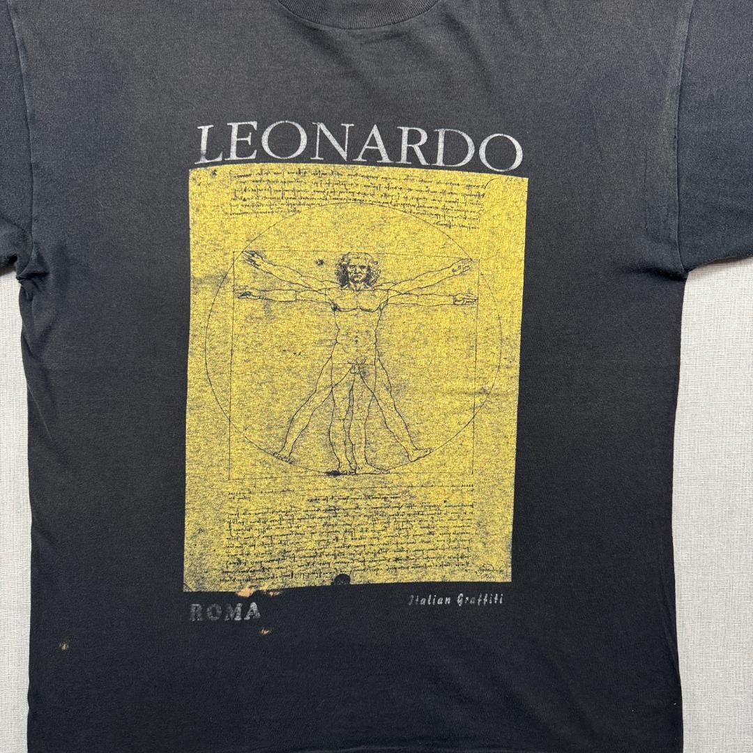 90s Tシャツ レオナルド ダヴィンチ アート ROMA 黒 a-t-2505-004